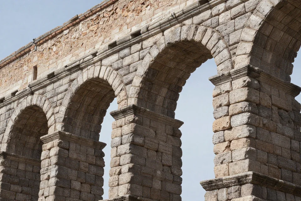 Detalles de los arcos de granito del acueducto revelan la precisión de la ingeniería romana y la calidad de los materiales utilizados
