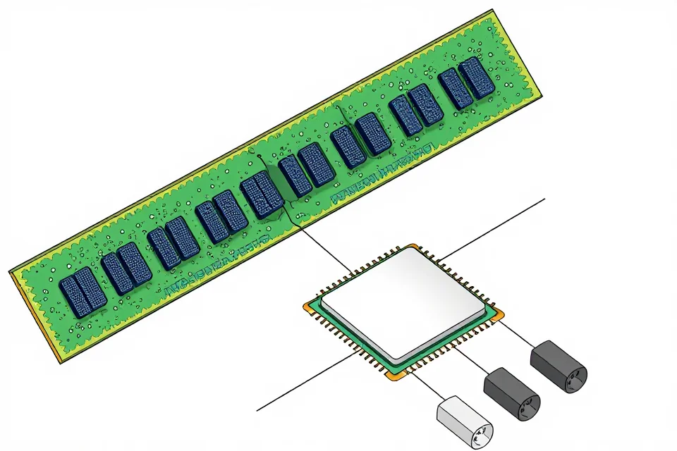 Ilustración técnica detallada de la arquitectura de von Neumann, mostrando componentes de memoria, procesador y entrada/salida