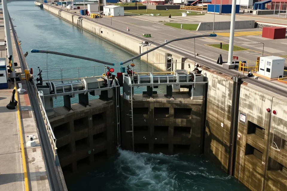 Detalles técnicos de los sistemas de bloqueo del Canal de Suez, mostrando la precisión de su construcción