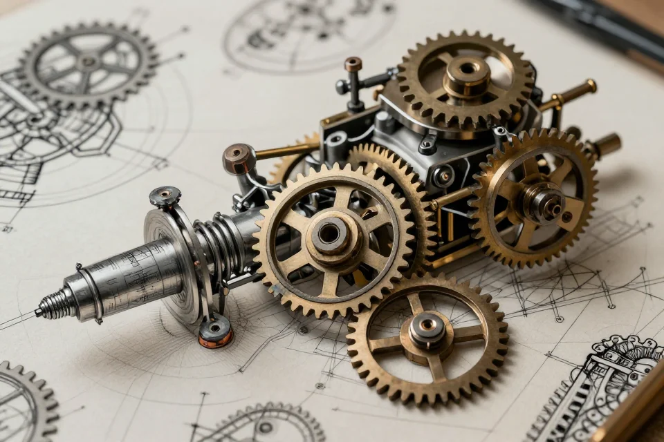 Detalles de los diseños mecánicos y maquinaria de Leonardo da Vinci, mostrando su ingenio y precisión técnica.