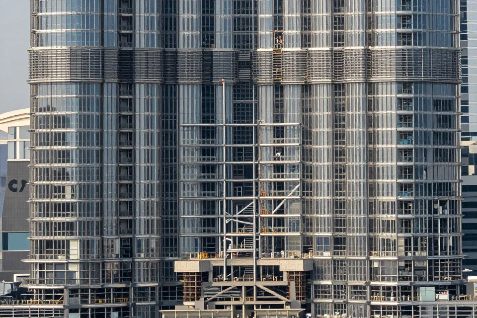 Detalles de la fundación y estructura de acero del Burj Khalifa, resaltando la precisión técnica y los materiales utilizados en su construcción.