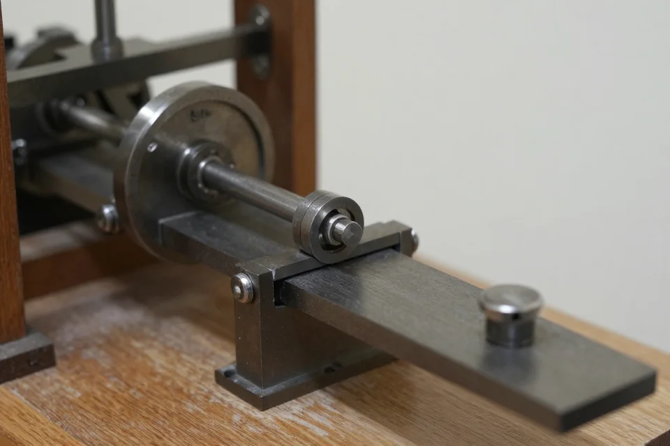 Detalles del sistema de palanca de Arquímedes, mostrando la precisión de su diseño mecánico. Enfoque técnico en la ingeniería clásica.
